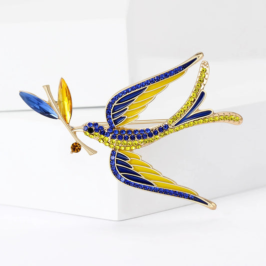 Enamel Peace Dove Brooches for Women Ukraine Rhinestone Ear of Wheat Pins Event Party Backpack Decoration Clothes Accessories