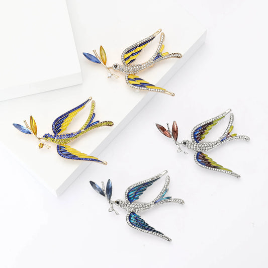 Enamel Peace Dove Brooches for Women Ukraine Rhinestone Ear of Wheat Pins Event Party Backpack Decoration Clothes Accessories