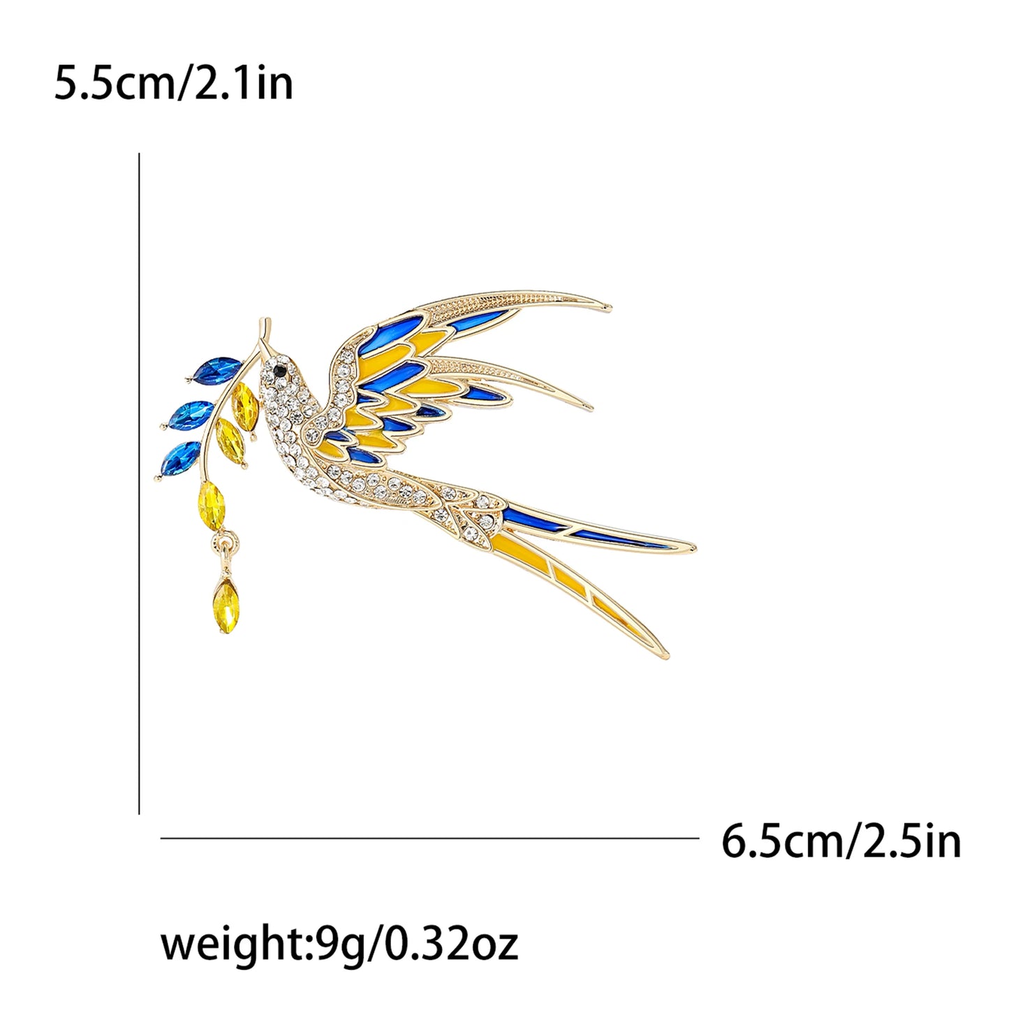 Enamel Peace Dove Brooch for Women Ukraine Rhinestone Ear of Wheat Pin Banquet Party Backpack Gifts Jewelry Accessories