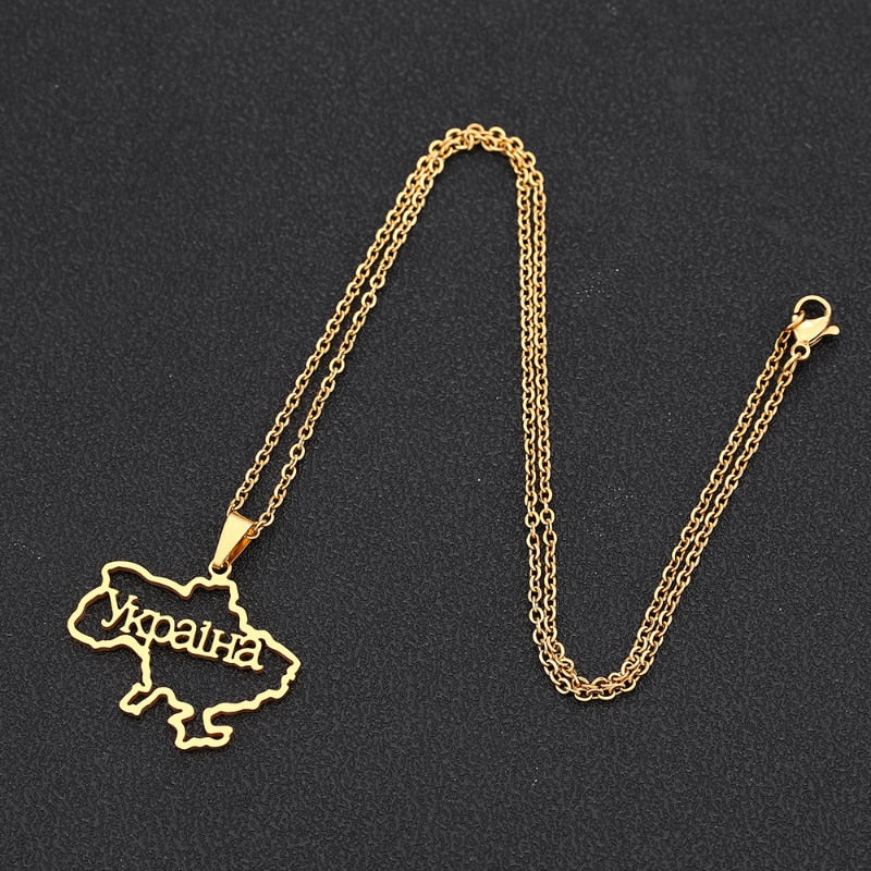 Fashion Outline Ukraine Map Pendant Necklace for Women Girls Stainless Steel Heart Flag Ukrainian Party Jewelry Gifts Dropship