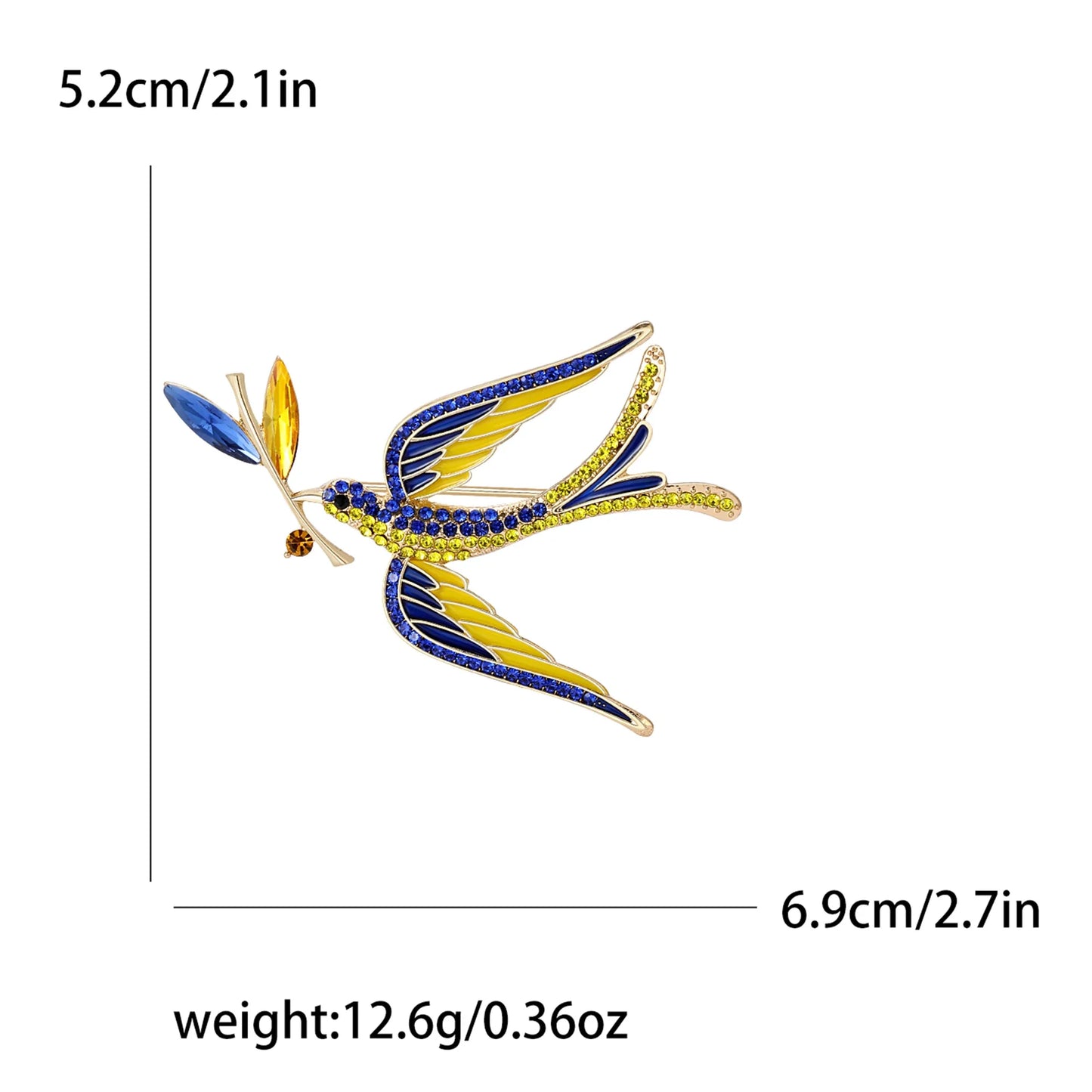 Enamel Peace Dove Brooches for Women Ukraine Rhinestone Ear of Wheat Pins Event Party Backpack Decoration Clothes Accessories