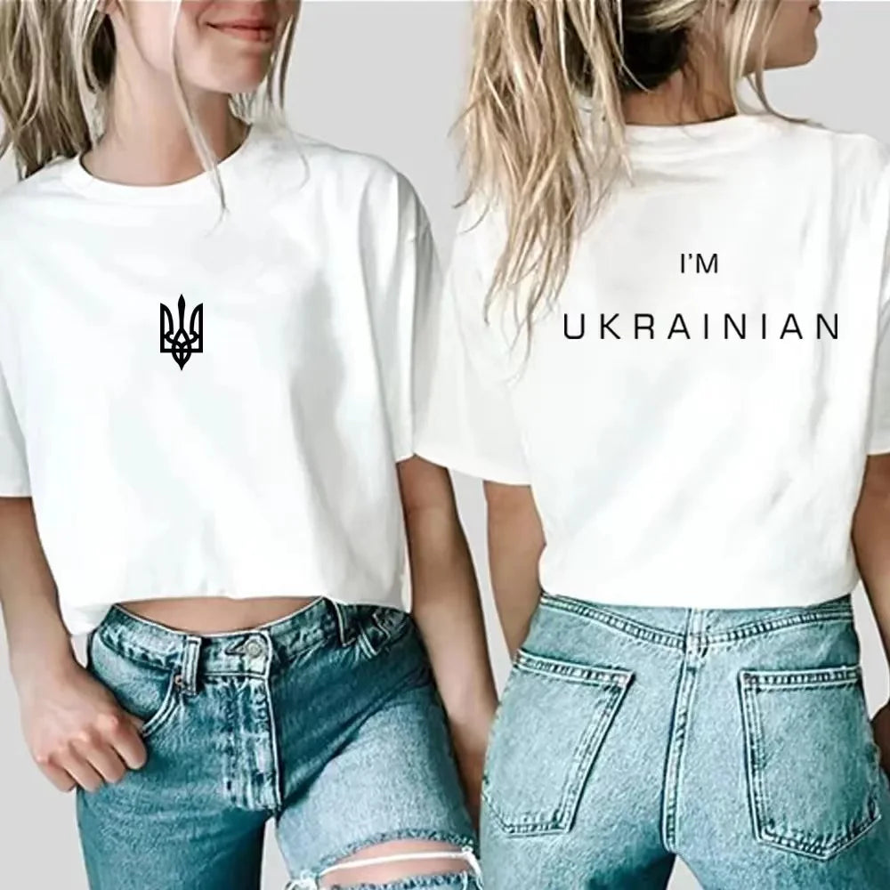 Unisex I'm Ukrainian Shirt Ukraine Trident T-shirt Women Ukrainian Patriotic Shirts Front and Back Print Tshirt Casual Tops