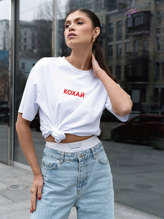 Кохай Women's T-Shirt Cotton Simple Design Summer Fashion Printing Tee Summer Boutique Shirt Drop Sleeve Shirt
