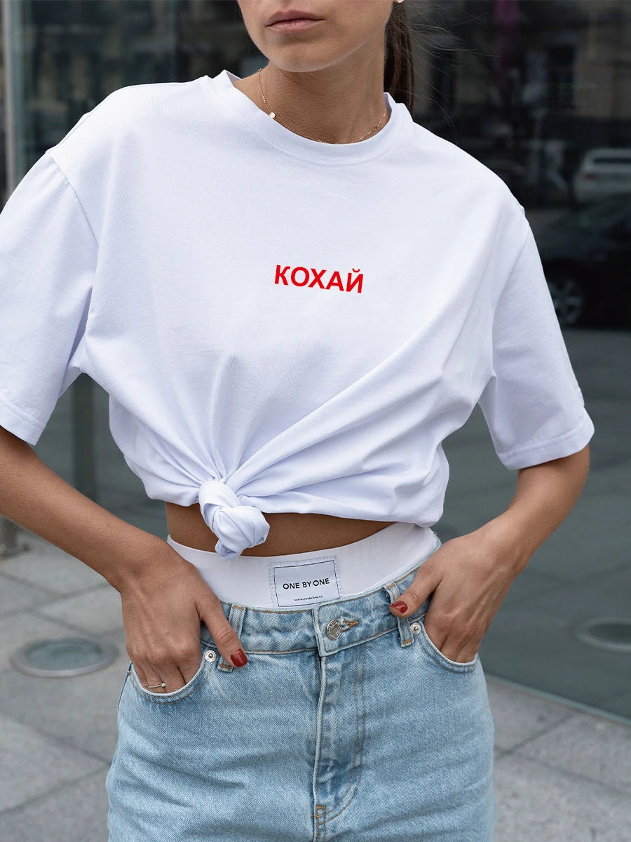 Кохай Women's T-Shirt Cotton Simple Design Summer Fashion Printing Tee Summer Boutique Shirt Drop Sleeve Shirt