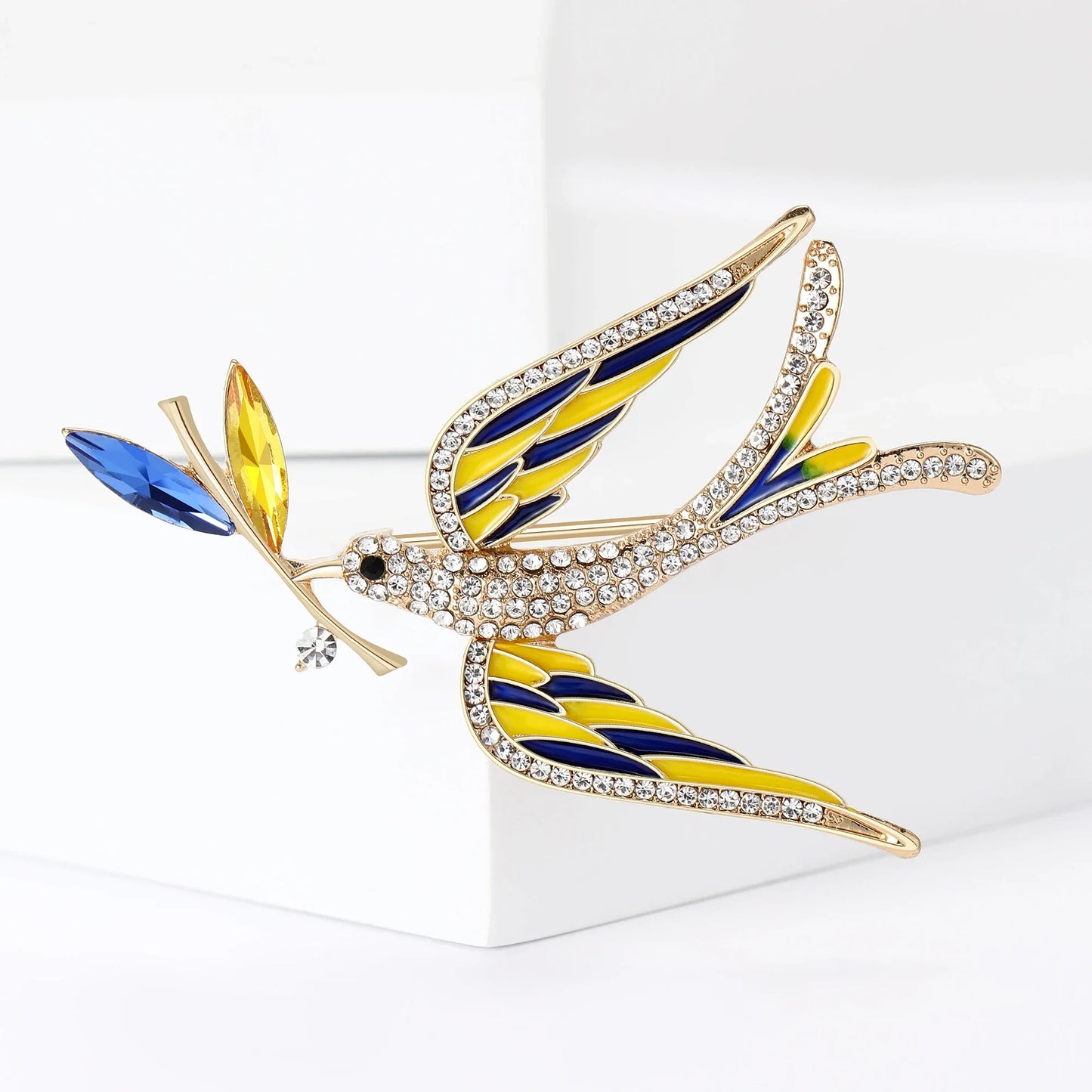 Enamel Peace Dove Brooches for Women Ukraine Rhinestone Ear of Wheat Pins Event Party Backpack Decoration Clothes Accessories