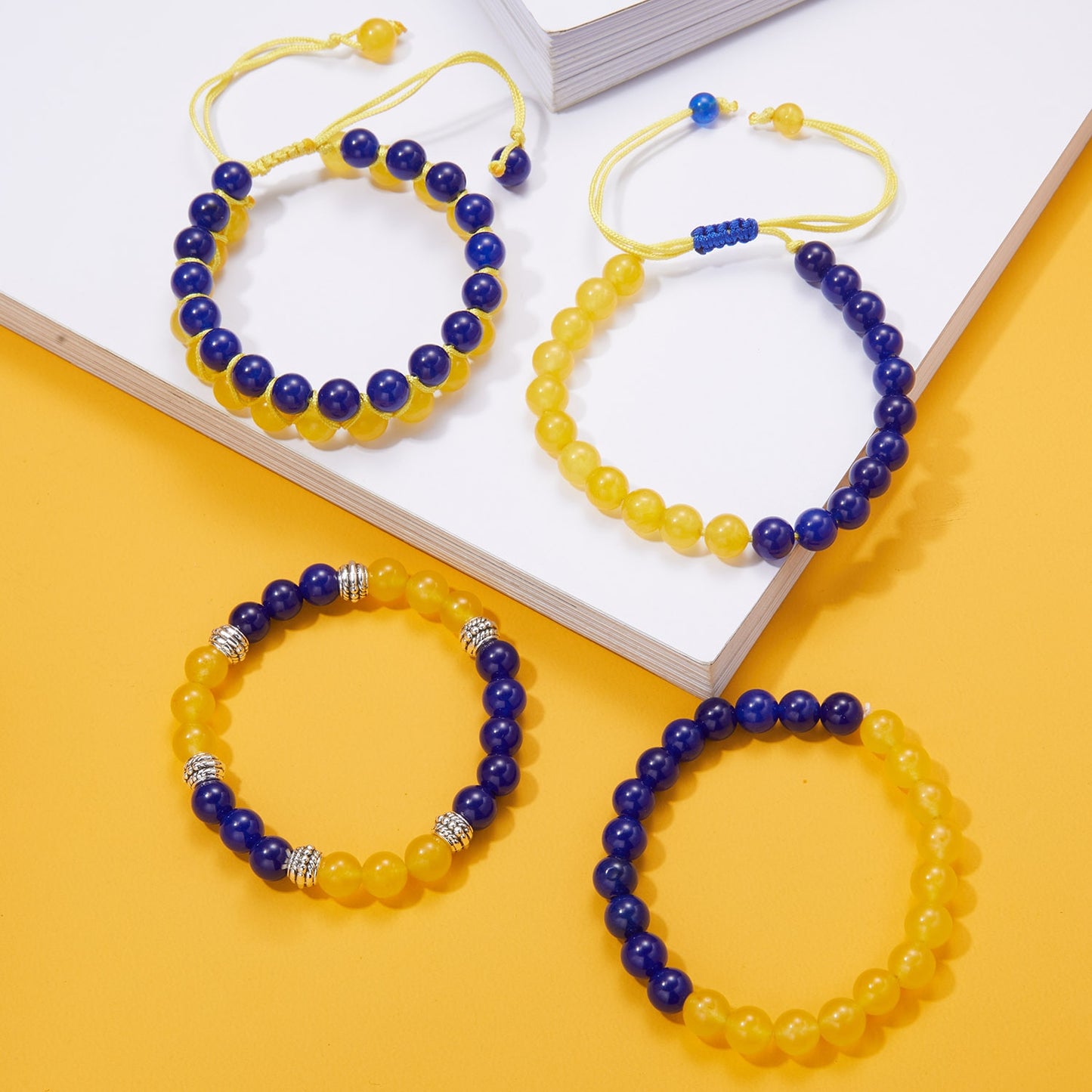 New Fashion Ukraine Beaded Bracelet For Men Smooth Natural Stone Handmade Charm Bracelets Women Patriotism Pride Jewelry