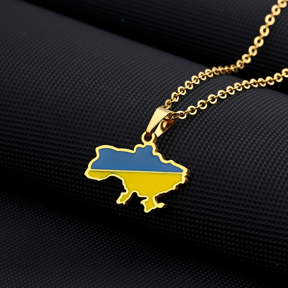 Fashion Ukraine Map Flag Pendant Necklace Stainless Steel Gold Color Men Women Україна Country Maps Jewelry Gift