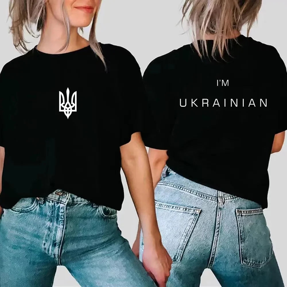 Unisex I'm Ukrainian Shirt Ukraine Trident T-shirt Women Ukrainian Patriotic Shirts Front and Back Print Tshirt Casual Tops