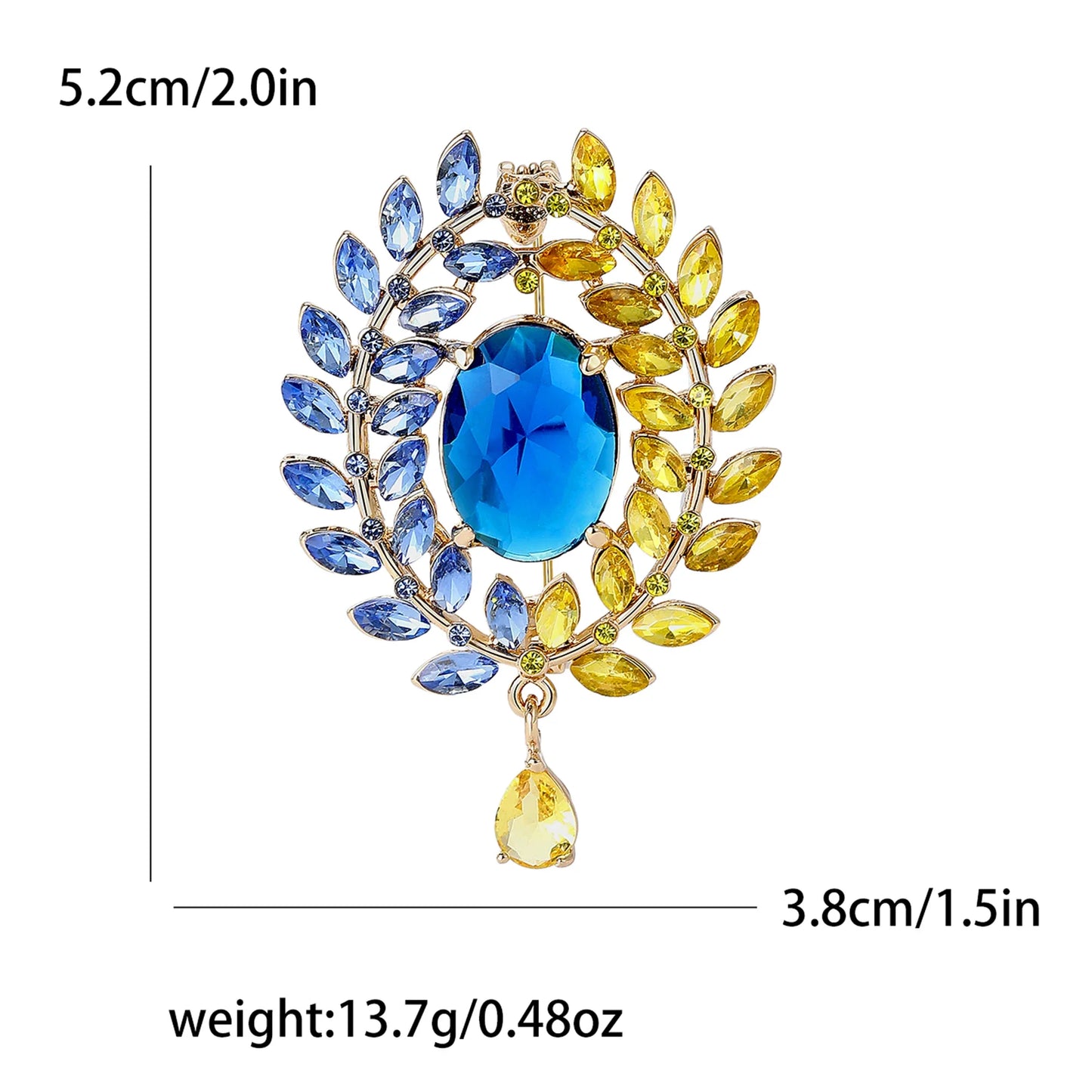 Rhinestone Ukraine National Emblem Brooches for Women Unisex Enamel Botanical Pins Event Party Decoration Clothes Accessories