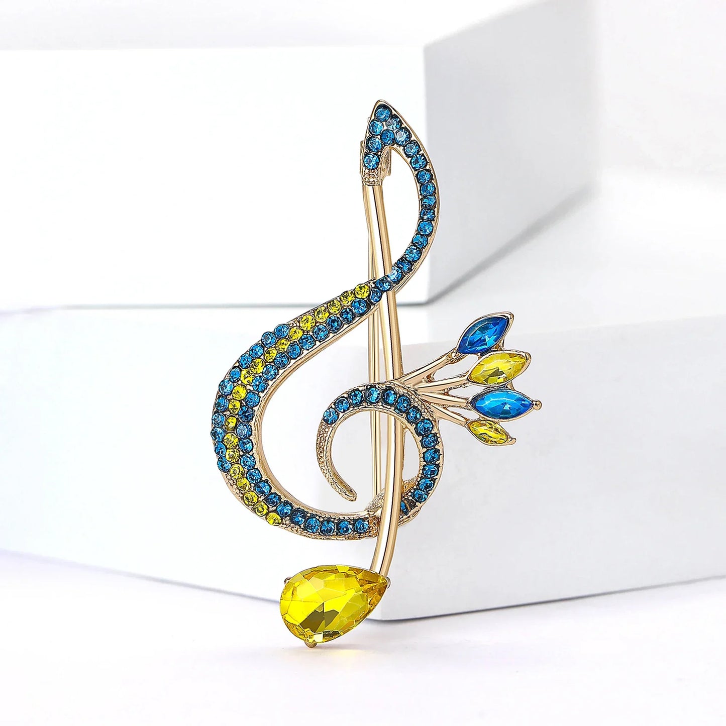 Rhinestone Ukraine National Emblem Brooches for Women Unisex Enamel Botanical Pins Event Party Decoration Clothes Accessories