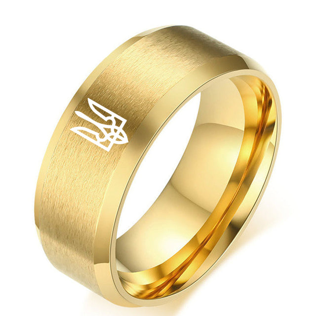 Stainless Steel Ring Rotated Ukrainian National Emble Ring God Bless Ukrainian