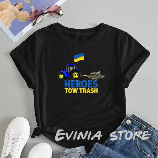 Funny Ukraine Farmer Tractor Stealing A Russian Tank Funny T-Shirt Women Short Sleeve Casual O-Neck Summer Tees