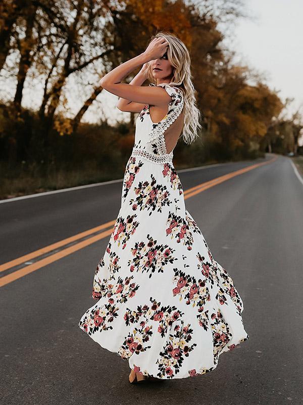 Summer Women Fashion Casual Floral Black White Asymmetrical Dress lange Maxi Abend Cocktail Strandkleid Sommerkleid Holiday Wear