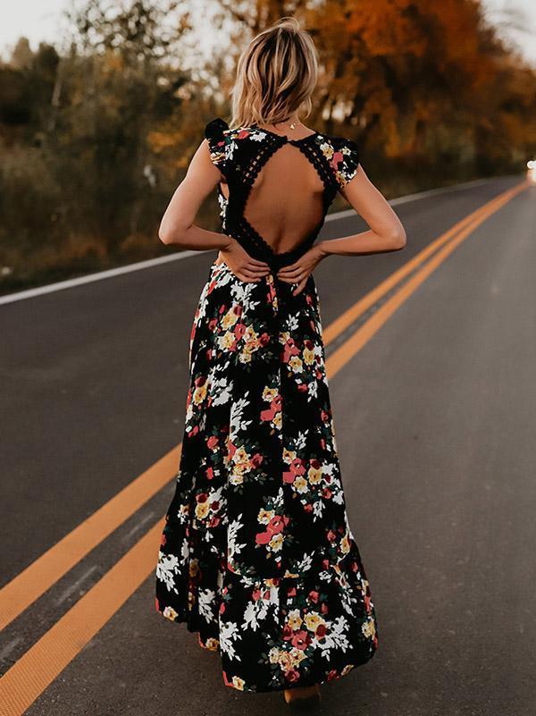Summer Women Fashion Casual Floral Black White Asymmetrical Dress lange Maxi Abend Cocktail Strandkleid Sommerkleid Holiday Wear