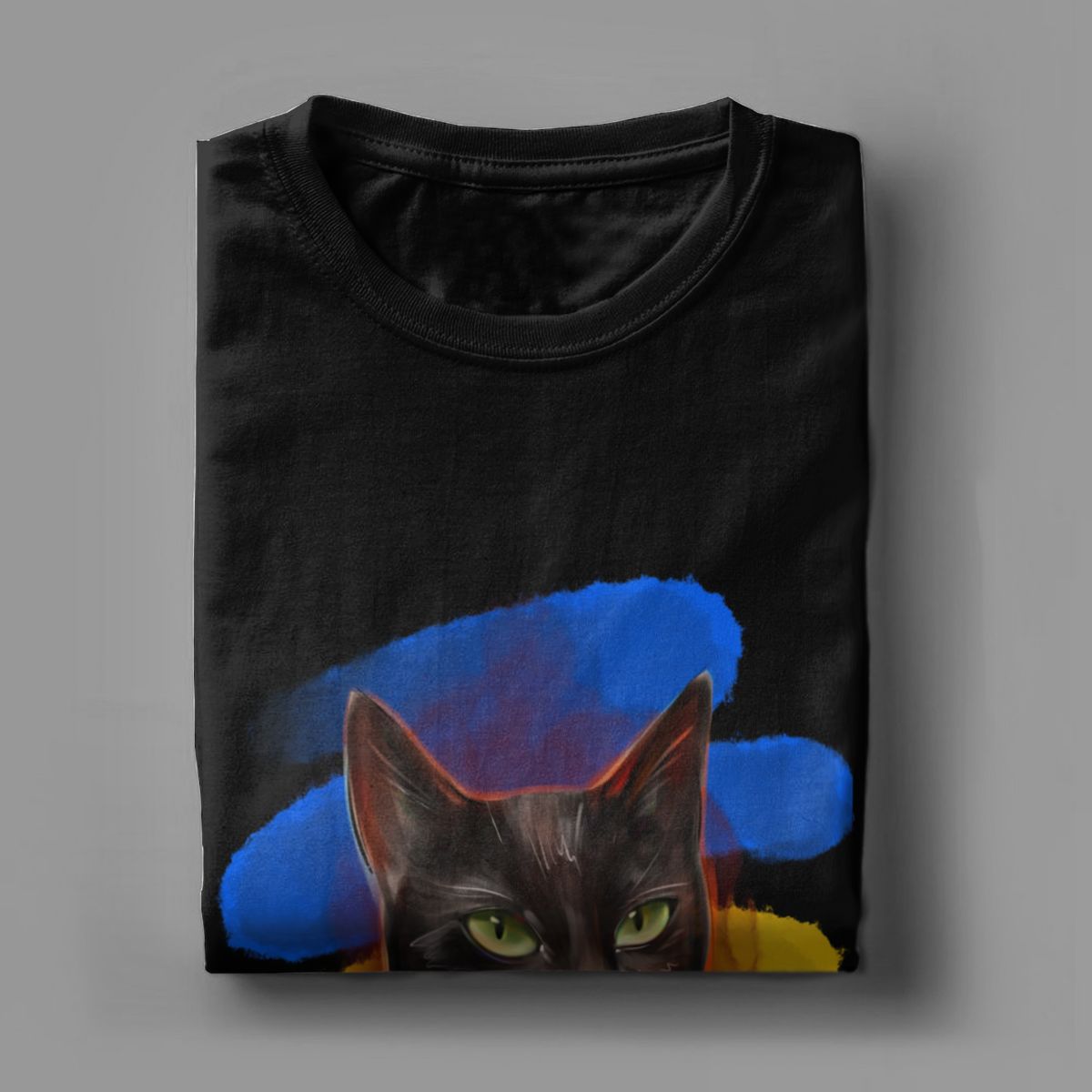 Ukrainian Black Chilled Cat Funny t shirt for men Ukraine Novelty Cotton Tees Round Collar Short Sleeve T Shirt Plus Size Tops