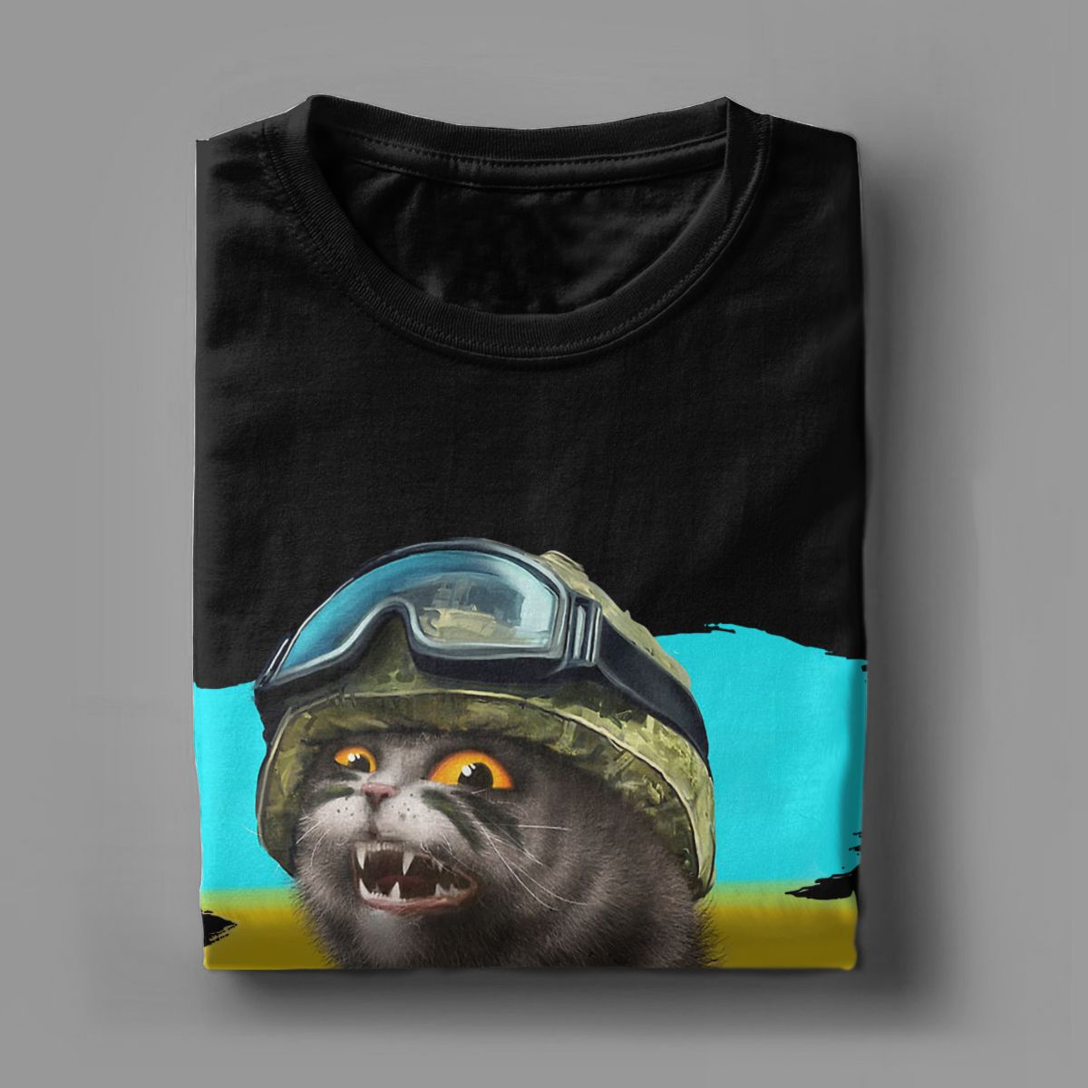 Ukrainian Cat Warrior With Mid-dle Finger Ukraine Crew Neck Pure Cotton T Shirt for men Short Sleeve Tees Printed Clothes