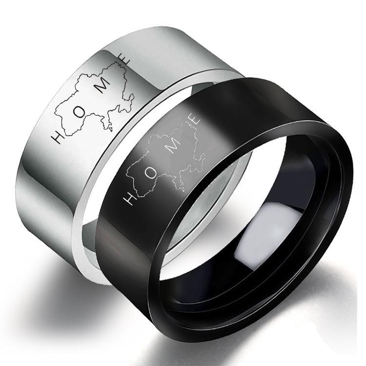 HOME Ukraine Map Rings for Women Men Fashion Punk Stainless Steel Sliver Black Plated Finger Ring For Lovers Friend Jewelry Gift