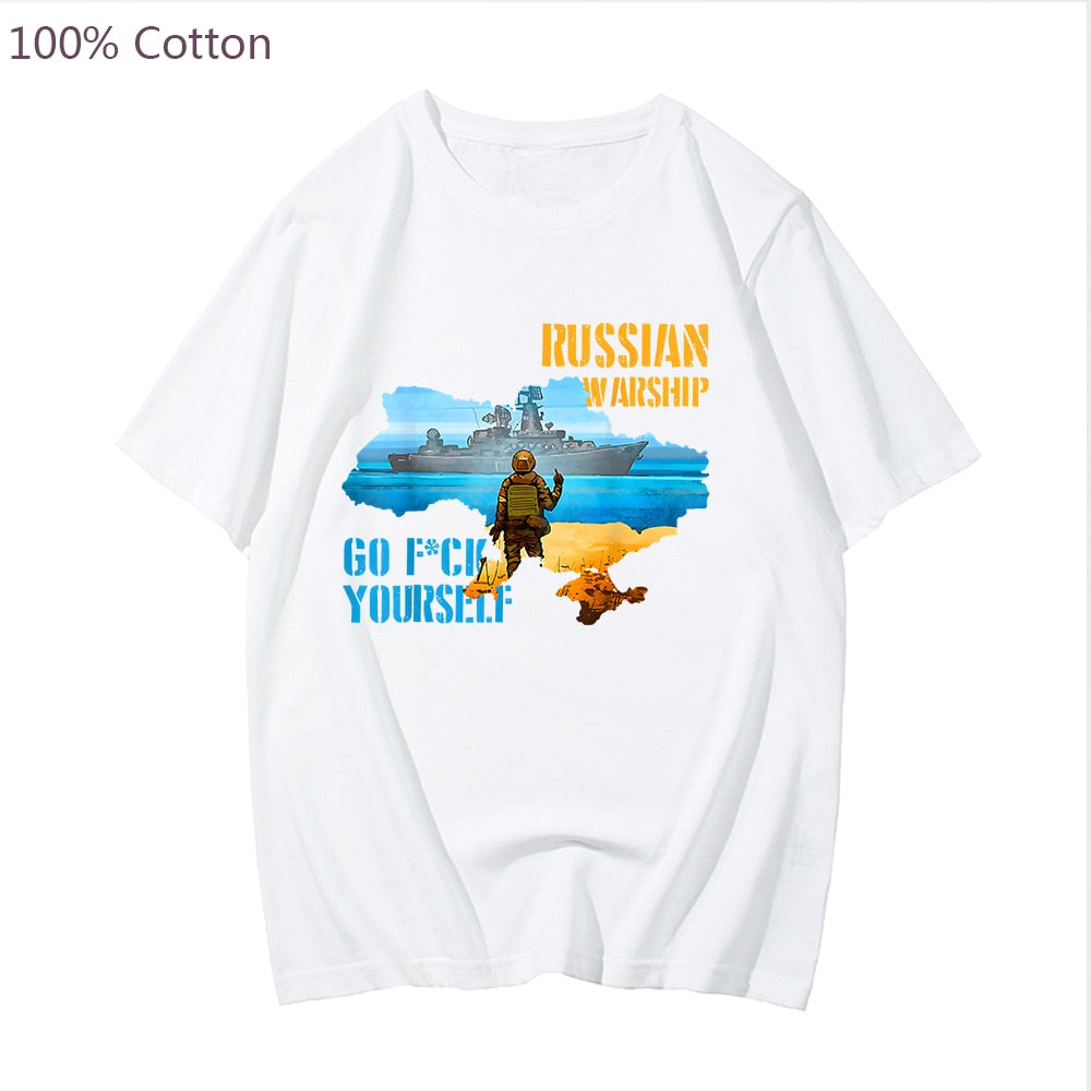 Ukrainian Flag with Farmer Tractor Pulls Tank Men T-Shirt 100% Cotton Short Sleeve Casual Summer Tees Male Streetwear Printing