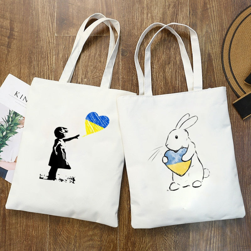 Women's Shoulder Bag Ukraine love graph Print Canvas Bag Fashion Large Capacity Shopping Shopper Ladies Hand Bags Tote Bags