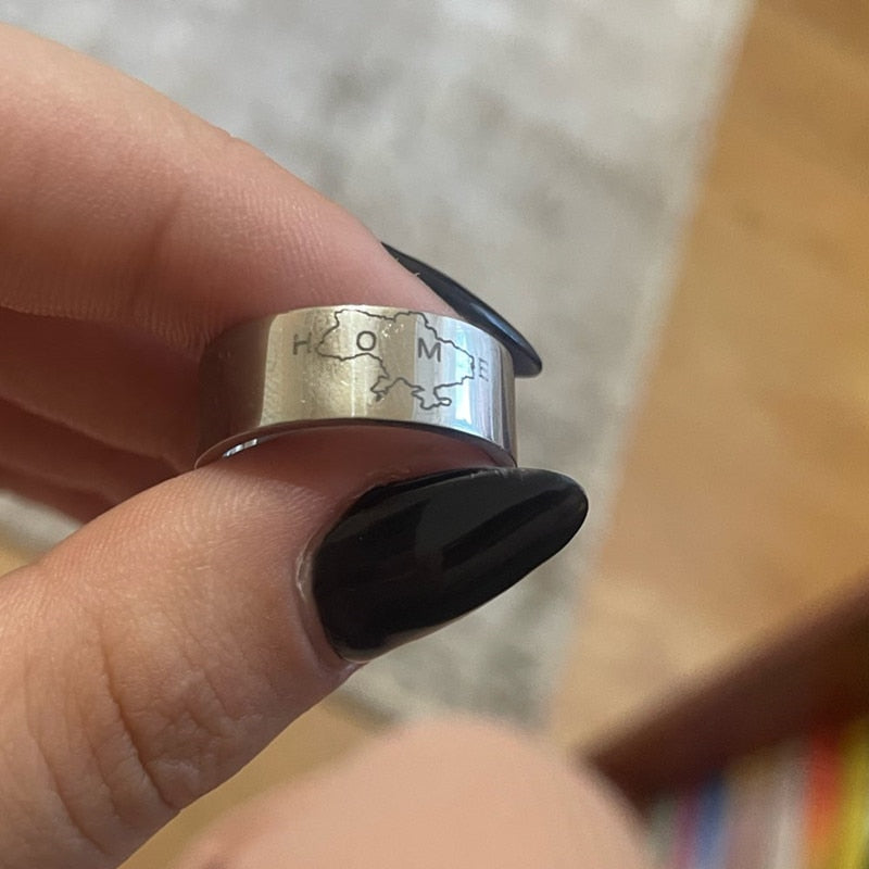 HOME Ukraine Map Rings for Women Men Fashion Punk Stainless Steel Sliver Black Plated Finger Ring For Lovers Friend Jewelry Gift