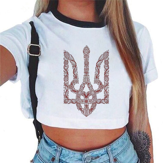 Ukraine Y2k Print T-shirt Kpop Women Clothes Harajuku Aesthetics Whitte Top Tshirt 2022 New Summer Korean Fashion Female T Shirt