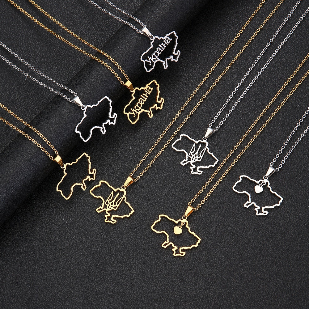 Fashion Ukraine Map Pendant Necklace Stainless Steel Gold Silver Color Ukrainian Ethnic Style Necklace Jewelry Accessories Gifts
