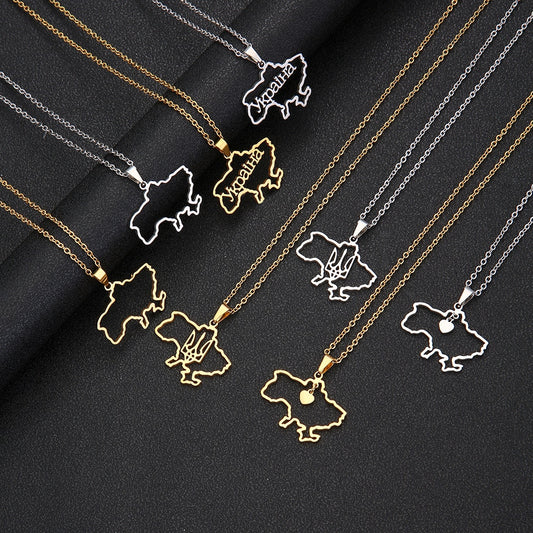 Fashion Ukraine Map Pendant Necklace Stainless Steel Gold Silver Color Ukrainian Ethnic Style Necklace Jewelry Accessories Gifts