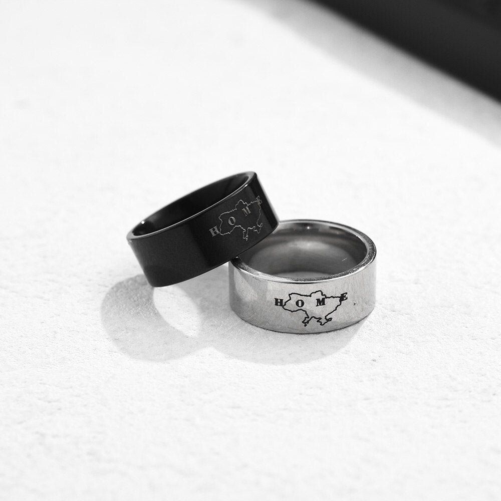 HOME Ukraine Map Rings for Women Men Fashion Punk Stainless Steel Sliver Black Plated Finger Ring For Lovers Friend Jewelry Gift