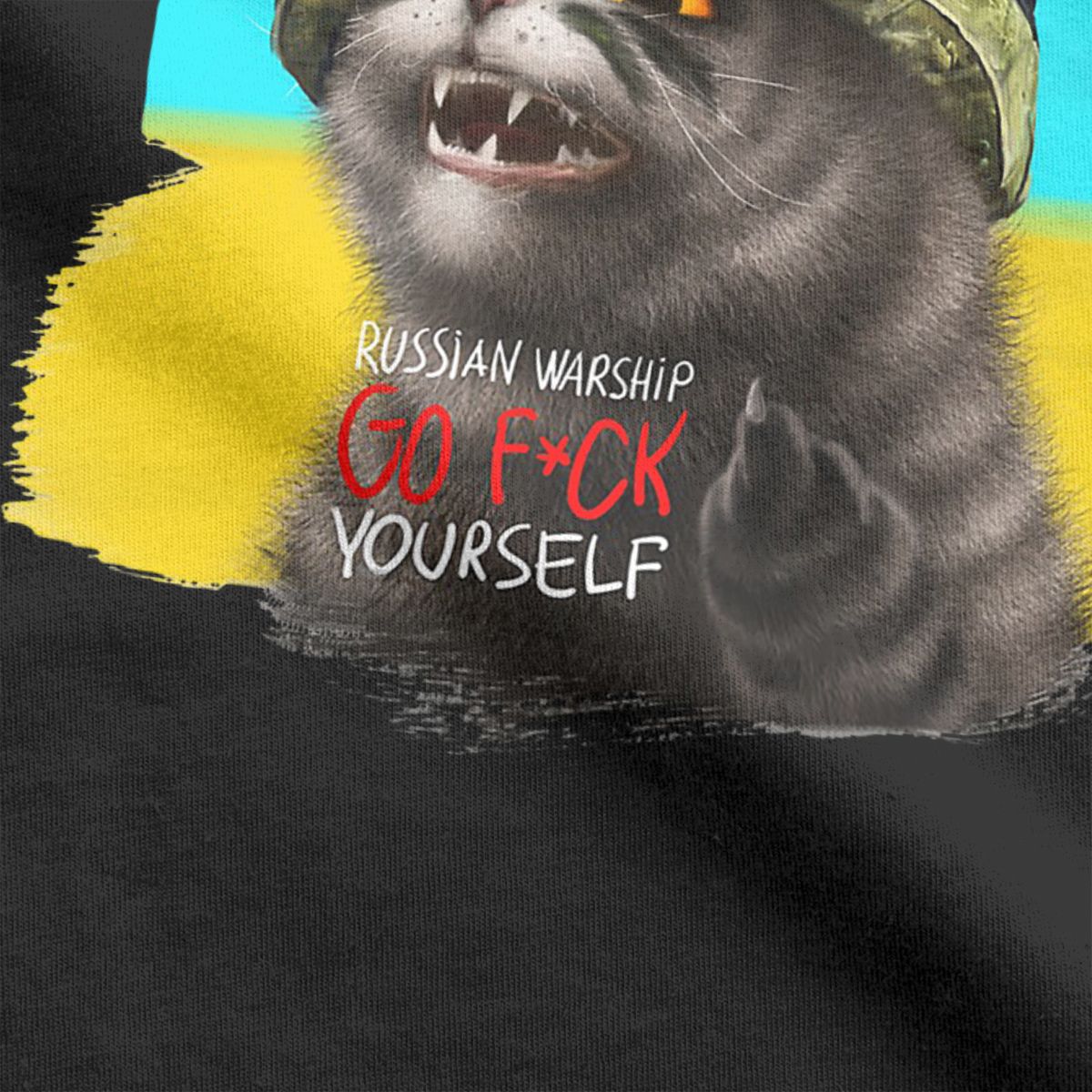 Ukrainian Cat Warrior With Mid-dle Finger Ukraine Crew Neck Pure Cotton T Shirt for men Short Sleeve Tees Printed Clothes