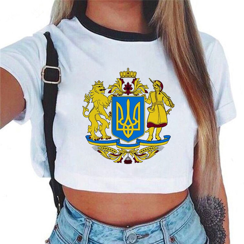 Ukraine Y2k Print T-shirt Kpop Women Clothes Harajuku Aesthetics Whitte Top Tshirt 2022 New Summer Korean Fashion Female T Shirt