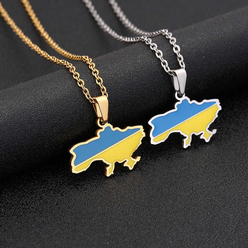 Fashion Ukraine Map Pendant Necklace Stainless Steel Gold Silver Color Ukrainian Ethnic Style Necklace Jewelry Accessories Gifts