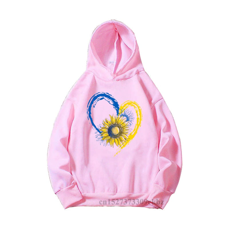 Girls New Fashion Ukrainian Trident Flag Sunflower Butterfly Print Pink Hoodies Kids Casual Yellow Blue Love Sweatshir Tops