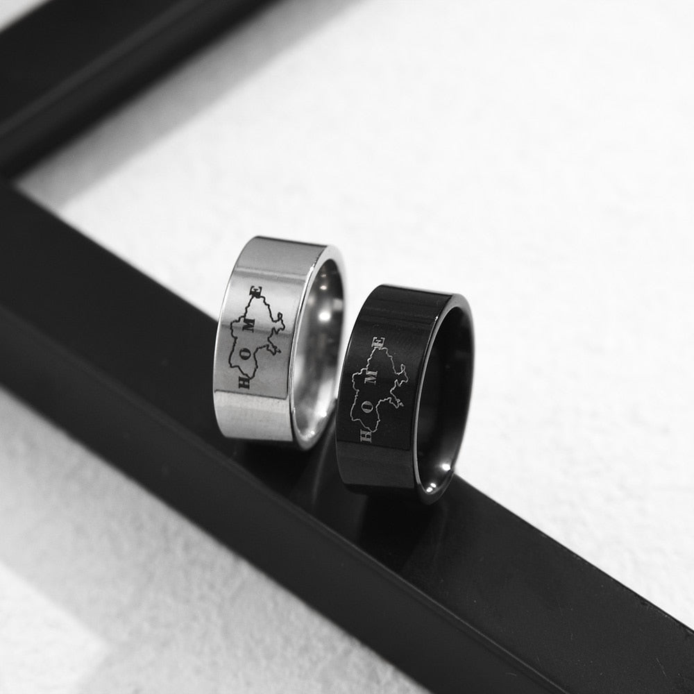 HOME Ukraine Map Rings for Women Men Fashion Punk Stainless Steel Sliver Black Plated Finger Ring For Lovers Friend Jewelry Gift
