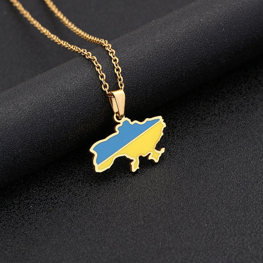 Fashion Ukraine Map Pendant Necklace Stainless Steel Gold Silver Color Ukrainian Ethnic Style Necklace Jewelry Accessories Gifts