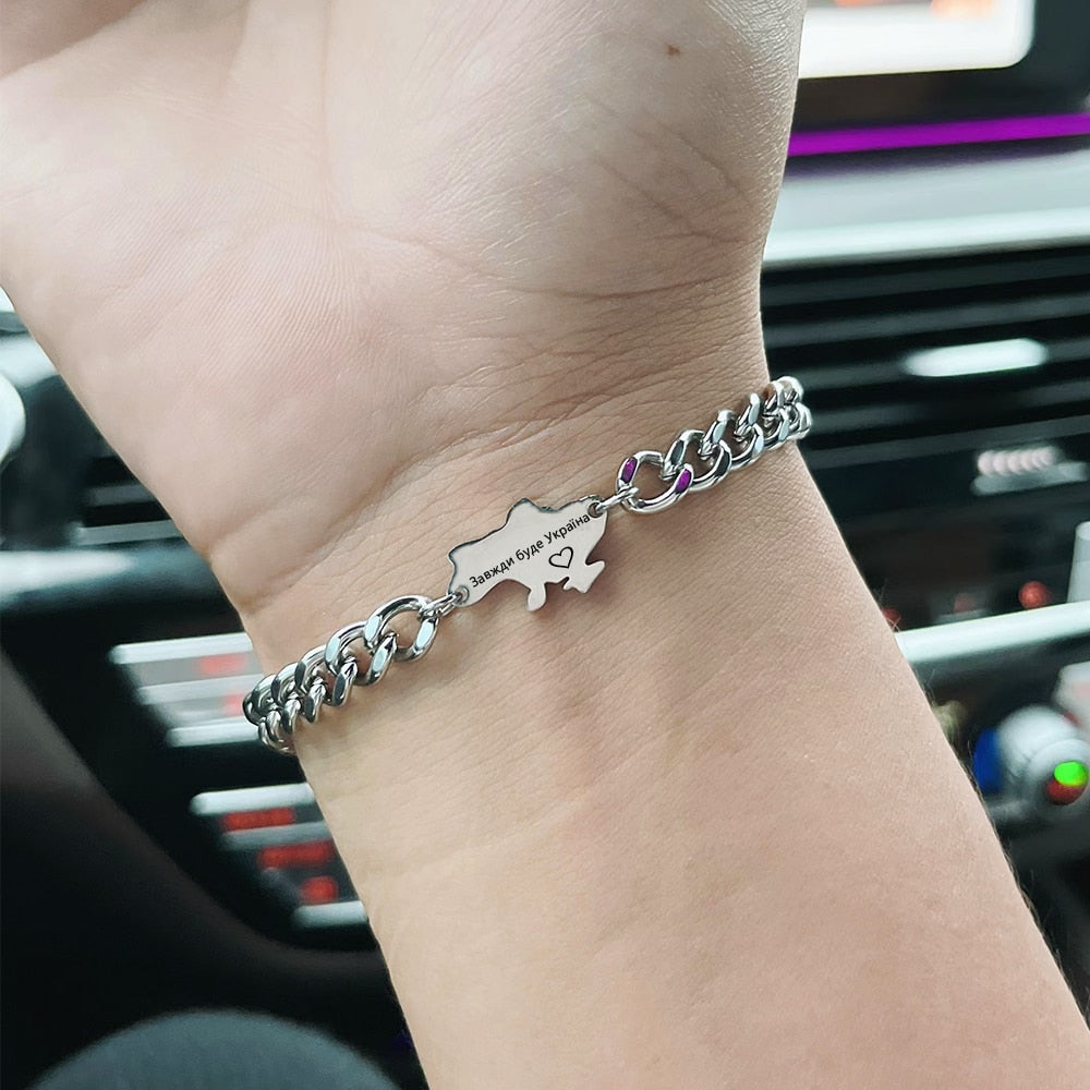 2pcs/set Ukraine Map Inscription Bracelet Titanium Charm Pendant Guard Home Bracelet Jewelry Wholesale for Men and Women