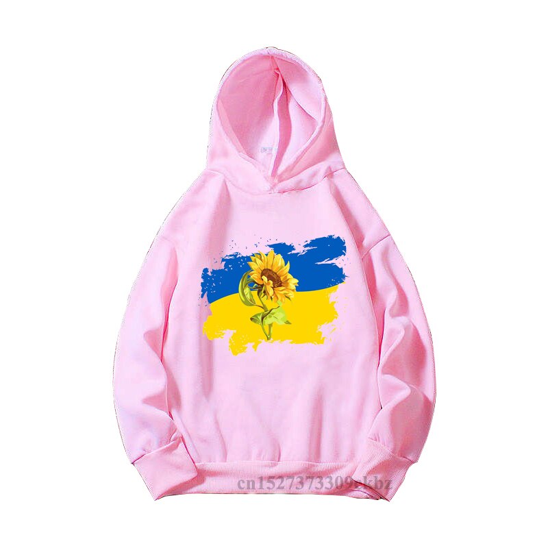 Girls New Fashion Ukrainian Trident Flag Sunflower Butterfly Print Pink Hoodies Kids Casual Yellow Blue Love Sweatshir Tops