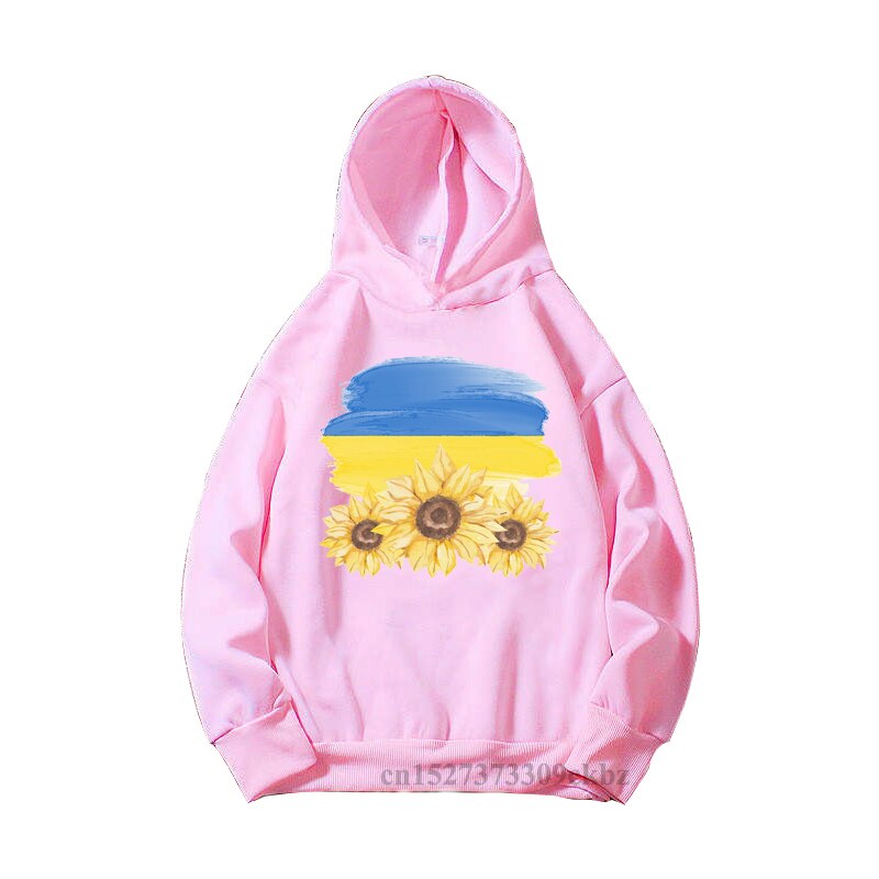 Girls New Fashion Ukrainian Trident Flag Sunflower Butterfly Print Pink Hoodies Kids Casual Yellow Blue Love Sweatshir Tops