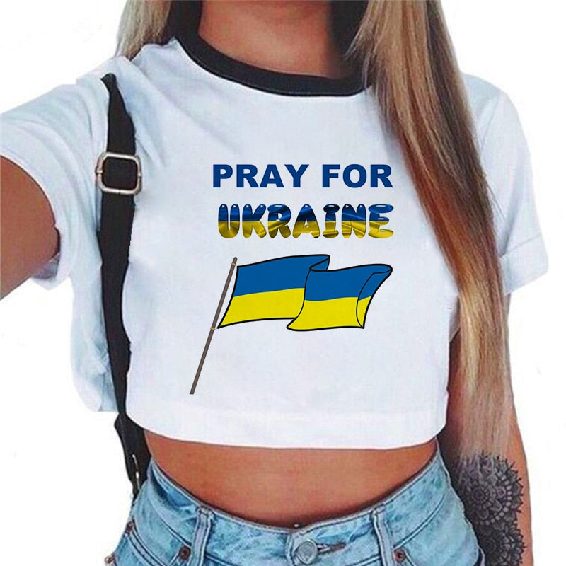 Ukraine Y2k Print T-shirt Kpop Women Clothes Harajuku Aesthetics Whitte Top Tshirt 2022 New Summer Korean Fashion Female T Shirt