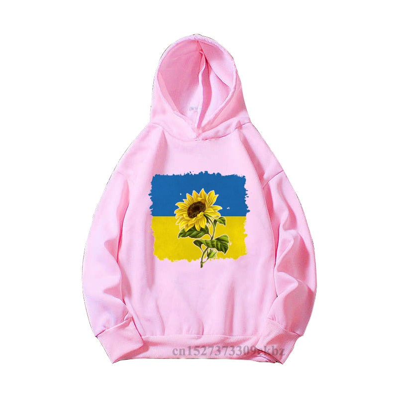 Girls New Fashion Ukrainian Trident Flag Sunflower Butterfly Print Pink Hoodies Kids Casual Yellow Blue Love Sweatshir Tops