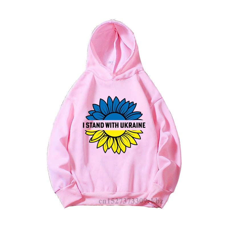 Girls New Fashion Ukrainian Trident Flag Sunflower Butterfly Print Pink Hoodies Kids Casual Yellow Blue Love Sweatshir Tops