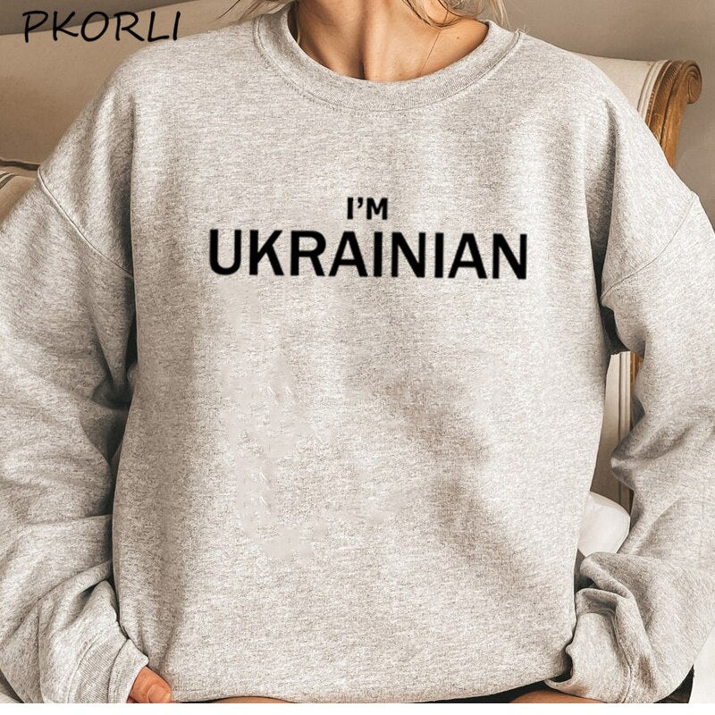 I am Ukrainian Hoodie Pullover Letter Print Crewneck Sweatshirt Ukraine Zelensky Hooded Pullover Long Sleeve Autumn Coats Sweats
