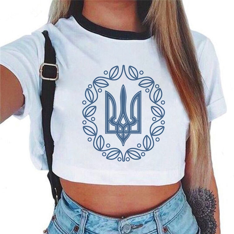 Ukraine Y2k Print T-shirt Kpop Women Clothes Harajuku Aesthetics Whitte Top Tshirt 2022 New Summer Korean Fashion Female T Shirt