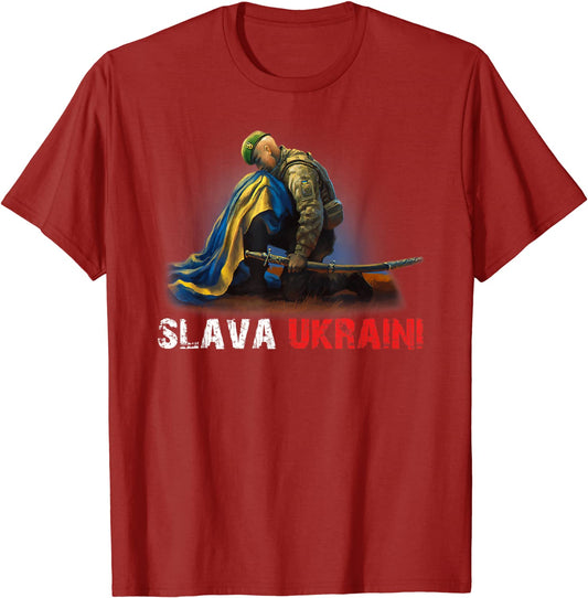 Slava Ukraini Cossack Warrior Ukraine Flag Men T-Shirt Short Sleeve Casual 100% Cotton O-Neck Summer Tees