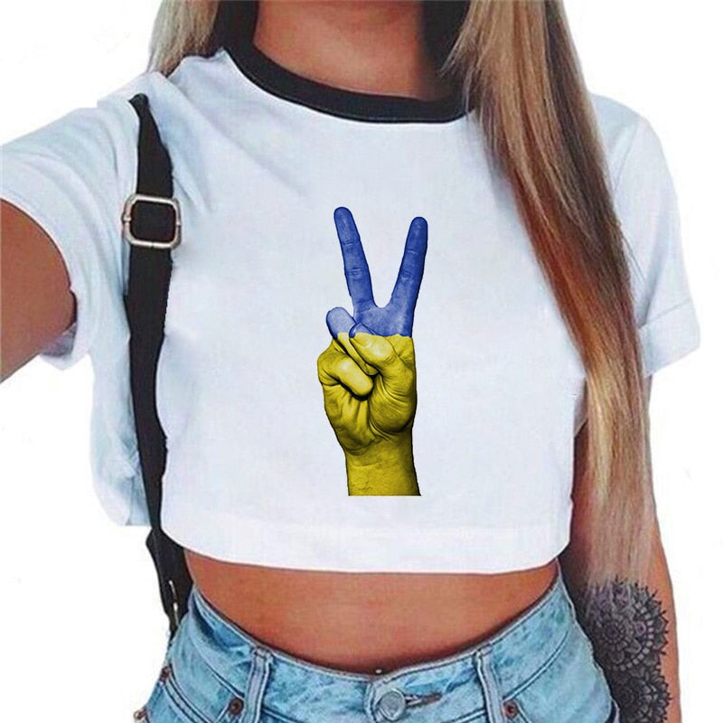 Ukraine Y2k Print T-shirt Kpop Women Clothes Harajuku Aesthetics Whitte Top Tshirt 2022 New Summer Korean Fashion Female T Shirt