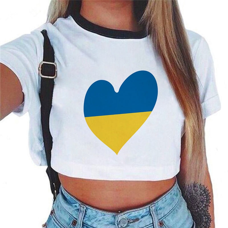 Ukraine Y2k Print T-shirt Kpop Women Clothes Harajuku Aesthetics Whitte Top Tshirt 2022 New Summer Korean Fashion Female T Shirt
