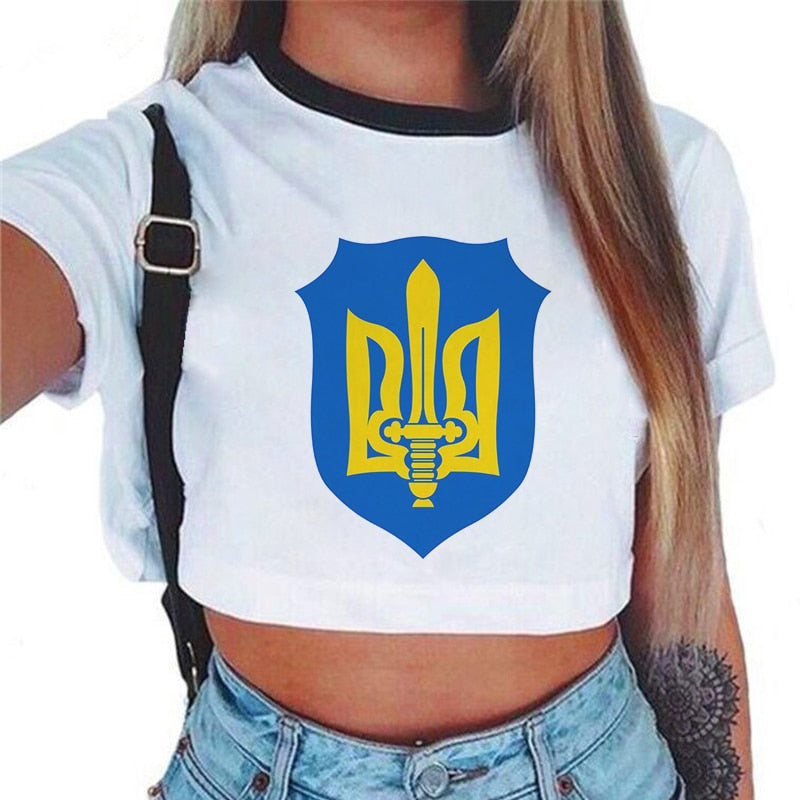 Ukraine Y2k Print T-shirt Kpop Women Clothes Harajuku Aesthetics Whitte Top Tshirt 2022 New Summer Korean Fashion Female T Shirt
