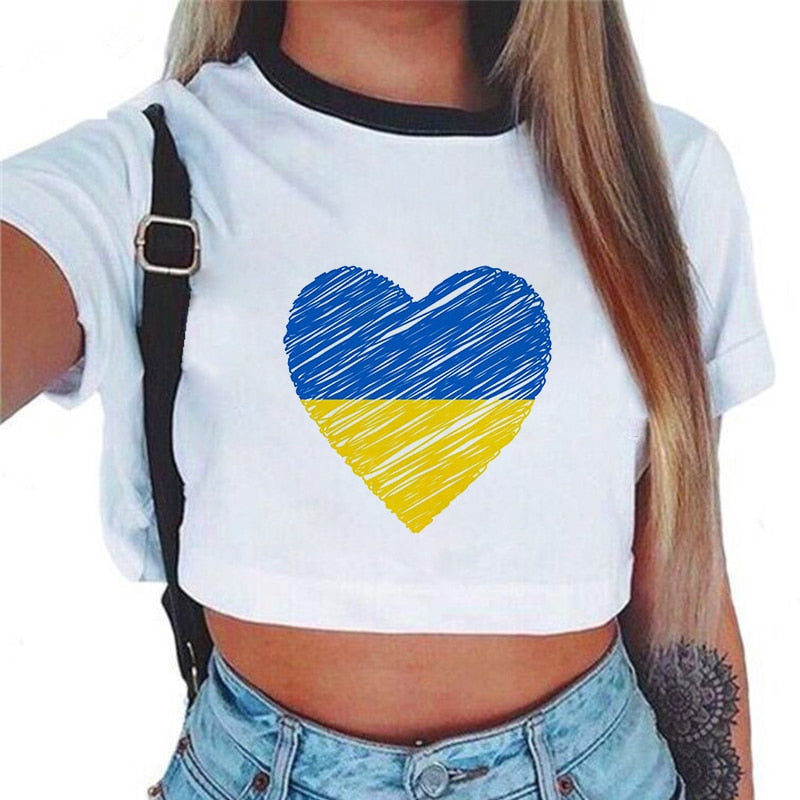 Ukraine Y2k Print T-shirt Kpop Women Clothes Harajuku Aesthetics Whitte Top Tshirt 2022 New Summer Korean Fashion Female T Shirt