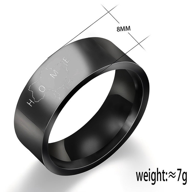 Women Ring Ukraine Map Rings Man Fashion Jewellery Wedding Couples Cute Silver Color Metal Stainless Steel Trend Accessories