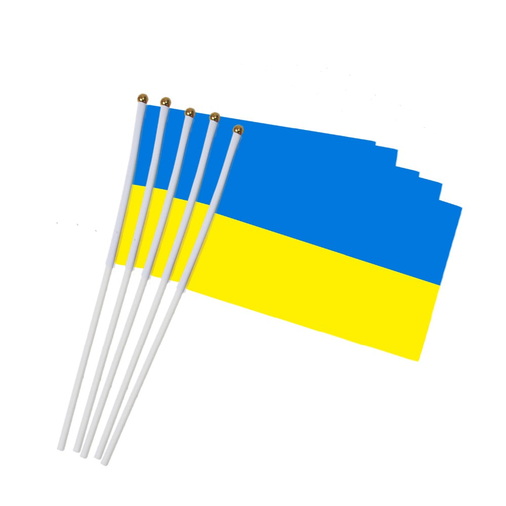5pcs Ukraine Stick Flag, Ukraine 14*21CM HandHeld Mini Flag With White Pole - Vivid Color and Fade Resistant