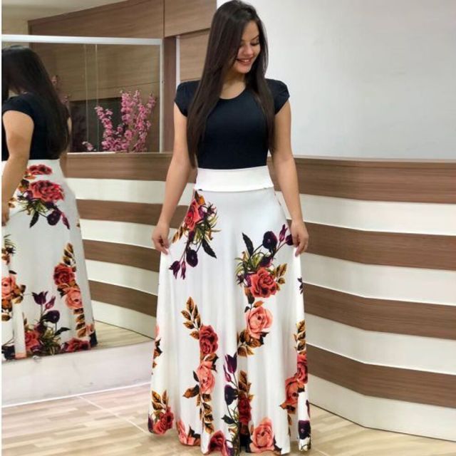 Vintage Floral Print O-Neck Long Dress Women Summer 2021 New Short Sleeve Casual Slim Robe Casual Elegant Lady Maxi Vestidos